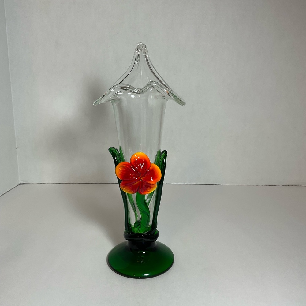 Glass Flower Vase Czech Vintage Hand Blown Glass Flower Vase